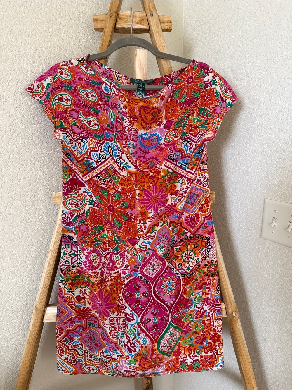 Ralph Lauren Multicolor Patchwork Paisley Shirt Mini Dress 100% Silk
